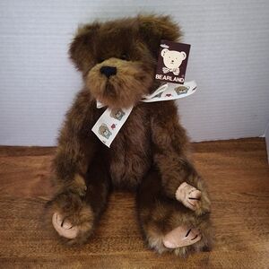 Bearland Jointed Brown Bear with White Teddy Bear Bow NWT